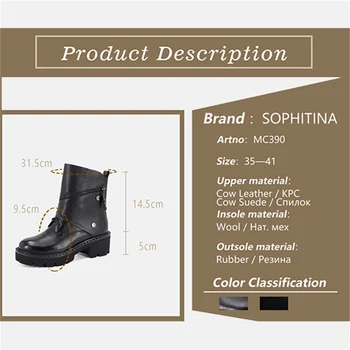 SOPHITINA Nou Metal Decor Cizme de Înaltă Calitate din Piele Confortabil Rotund Toe Pantofi cu Toc Pătrat Femei Cizme MC390