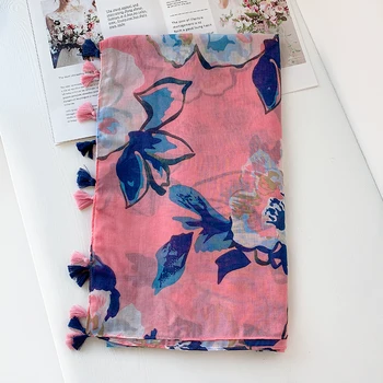 Femei Toamna Bumbac Viscoză Ciucure Șal de culoare Roz de Lux Retro Floral Lung Pashmina Folie de Protectie solara Vara Șal Moale 180*90cm