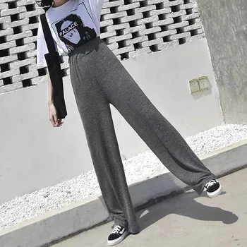 Pantaloni Femei Lungimea Plin Solid Liber Casual Slim Harajuku Înaltă Talie Pantaloni Femei Pantaloni Largi Picior Moale Epocă Streetwear
