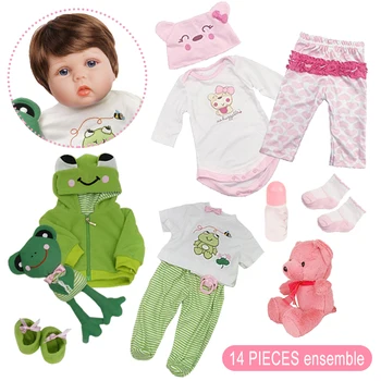 55cm Renăscut Baby Doll Jucării Drăguț pentru Fata 2 Tinutele Real de Nou-nascut Bebe Cadouri Copii Playmate Silicon Vinil Corp din Bumbac