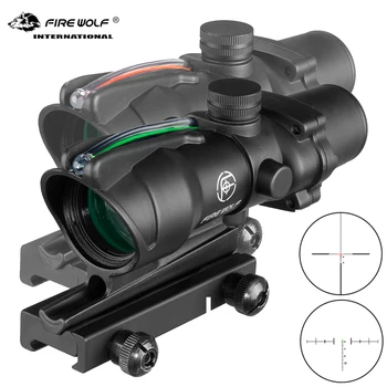 Lupul de foc Acog 4 X 32 Tactice RifleScope Real Fibre Verde Red Dot Iluminat Reticul Gravat vedere Optic Arbaleta pentru vanatoare