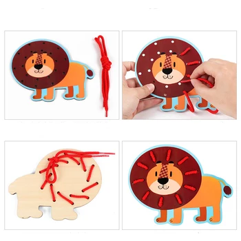 Butonul de filetare Tabla de Joc de Puzzle ,animale Butoane siret Jucărie, purtând frânghii filetare Montessori Senzoriale Devreme jucarii Educative