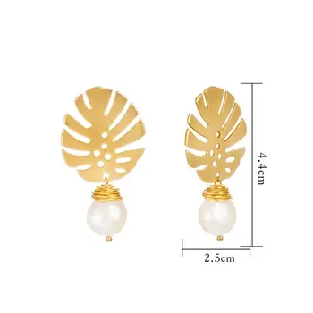 Frunze de Fan Cadru Natural Pearl Margele Mate Aur Șir Înfășurat Cercei pentru Femei Moda Bijuterii Cercei Statement NOU-2019
