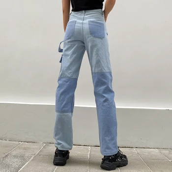 Weekeep Buzunar Mozaic Streetwear Drepte Blugi Denim Pantaloni Femei high-waisted Jean de Moda Cald Blugi Pentru Femei Mujer 2020