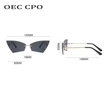 OEC CPO fără ramă ochi de Pisica ochelari de Soare pentru Femei Brand de Moda Obiectiv Clar Ochelari de cal Shades Ochelari de Soare Pentru Femei Sexy Mici Ochelari de Oculos
