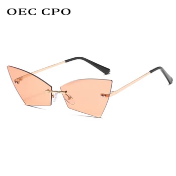 OEC CPO fără ramă ochi de Pisica ochelari de Soare pentru Femei Brand de Moda Obiectiv Clar Ochelari de cal Shades Ochelari de Soare Pentru Femei Sexy Mici Ochelari de Oculos
