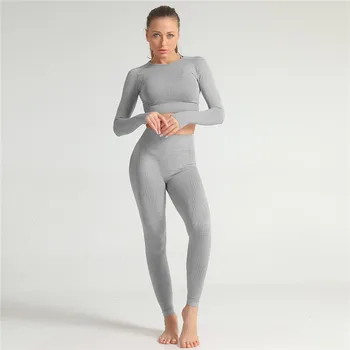 SVOKOR fără Sudură Yoga Set Solid de Sport Sală de sport Îmbrăcăminte Pentru Femei Antrenament de Fitness Sportwear Femeie Împinge în Sus Maneca Lunga, Jambiere
