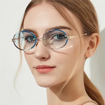 NYWOOH Femei Oval ochelari de Soare Barbati Gradient Transparent fără rame, Ochelari de Soare Retro de Înaltă Calitate Ochelari de Moda Trendy