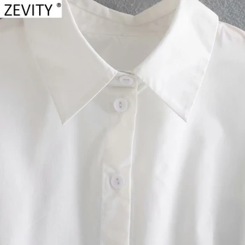Zevity Noi Femeile de Moda Puff Maneca Pliuri Halat Alb Bluza Office Lady Rândul său, în Jos Guler Tricouri Retro Chic Blusas Topuri LS7491