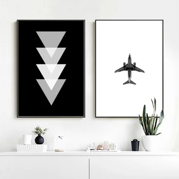 Arta De Perete, Tablouri Canvas Print Avion Geometrice Alb-Negru Poster Nordic Wall Art Print Imagine Pentru Camera De Zi Decor De Perete