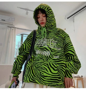 Toamna și iarna high street hip-hop stil zebra cu dungi pentru femei cu gluga pulover moda pierde cu mâneci lungi ins geaca de femei