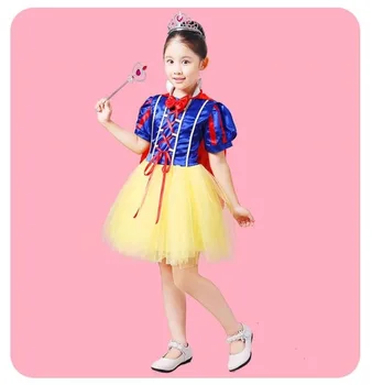 Printesa Alba ca Zapada Dress up Costume pentru Fete Copii Puff Maneca Costume cu Mantie Lungă Copil de Partid Ziua de nastere Rochia