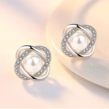 De lux Argint 925 Cercei Zircon Perla poftă de mâncare de Lux Cercei Stud Pentru Femei brincos pendientes bijoux