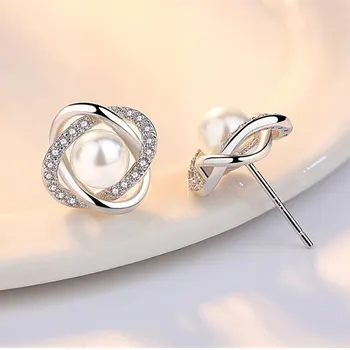 De lux Argint 925 Cercei Zircon Perla poftă de mâncare de Lux Cercei Stud Pentru Femei brincos pendientes bijoux