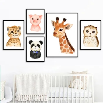 Girafa, Maimuță, Panda Leopard Hipopotam Koala Bufnita Poster Pepinieră Wall Art Print Panza Pictura Pe Perete Poze Baby Decor Camera Pentru Copii