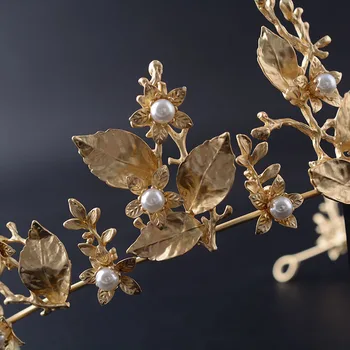 Baroc Epocă De Aur Frunze Ramură De Mireasa Diademe Coroana Headpieces Perle Strălucitoare Stras Concurs De Coroane De Nunta Accesorii De Par