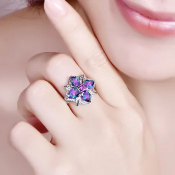 Lingmei DropShipping Nou Stil de Flori Multi - Violet și Albastru Rosu Alb CZ Culoare Argintie Dimensiune Inel 6-9 Pentru Femei Bijuterii de Nunta