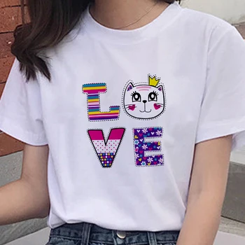 Tricou femei Harajuku Pisica Drăguț Imprimate T-Shirt Femei Casual cu Maneci Scurte Kawaii Grafic Topuri Tee 2021 Noi de Vara Femei T-shirt
