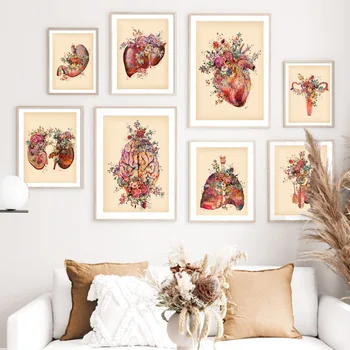 Flori Anatomia Creierului Inima Plamani Rinichi, Uter Nordic Postere Si Printuri De Arta De Perete Panza Pictura Pe Perete Imagini Pentru Medicul Decor