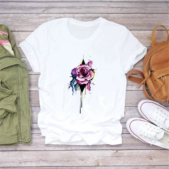 LUSLOS tricouri Top pentru Femei a Crescut Vara Toamna Drăguț Tendință de Îmbrăcăminte de Imprimare Lady Femei Graphic T Shirt Doamnelor sex Feminin Tee T-Shirt