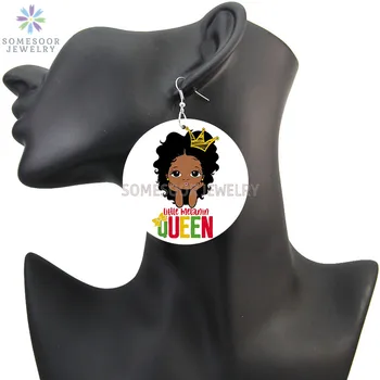 SOMESOOR Puțin Melanina Regina Lemn Picătură Cercei Afro Cret Fată Drăguță Ambele Părți Tipărite Bucle Legăna Bijuterii Cadouri Pentru Femei