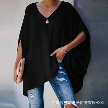 Wepbel V-neck Batswing Maneca Topuri Femeile Culoare Solidă Vrac Bluza Casual de Vara Moda Cămașă Lungă Bluze Femei Bluze