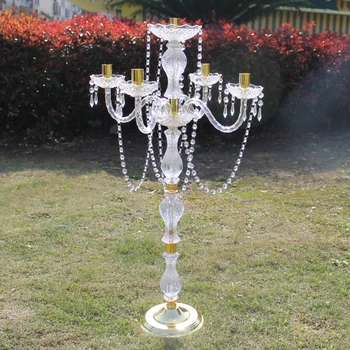 90 cm Înălțime Acril 5-brațele de Metal Candelabre Cu Pandantive de Cristal de Nunta Suport de Lumanare Central de Partid Decor