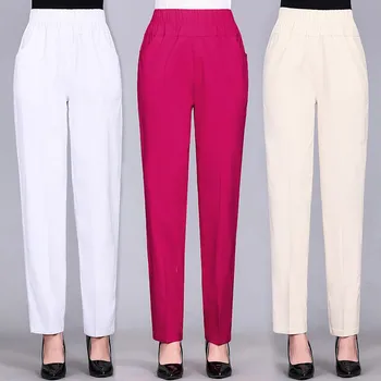 Pantaloni pentru femei Primavara-Vara Stretch Talie Pantaloni de Bumbac de Mijloc Și Vechi Doamna de Mari Dimensiuni Solid Casual Pantaloni Plus Dimensiune 5XL W1841