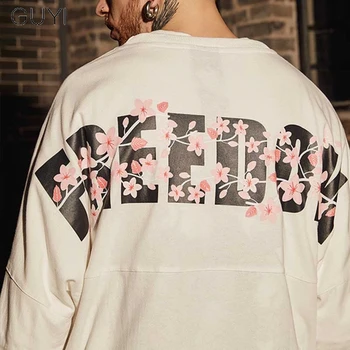 GUYI Scrisoare Harajuku Libertatea Sakura Tricou Pulover Hip Hop Streetwear Mens Hoodie Jachete Supradimensionate Japoneză Tricou Lung