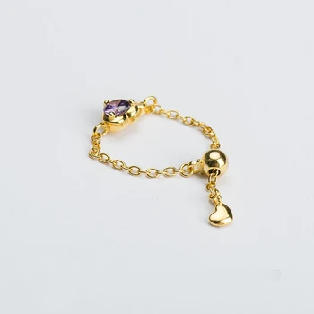 Ruifan Inima Violet Cubic Zirconia Reglabil O de Link-ul Lanț Inel cu Ametist Argint 925 Inele pentru Femei la Modă de Bijuterii YRI143