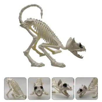 Ciudat Pisica Schelet Halloween Decorare DIY Cat Craniu Model Chircit Cat Oase Cu Reglabil Coada Craniu Figurina (Alb）