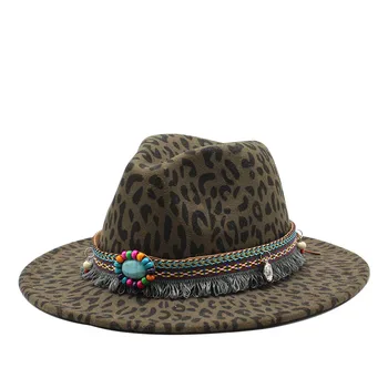 2020 nou de lână de iarnă de Moda Leopard de Imprimare de Jazz Pălării Bărbați Femei Vintage Trilby Capac de petrecere a timpului Liber Mare Refuz Simțit Pălărie Panama