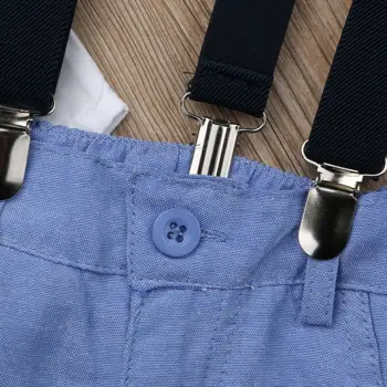 2019 Brand Nou Domn De Moda Pentru Sugari Băieți Copii Haine Seturi Arc Alb Cu Maneci Lungi Singur Pieptul Tricouri+Albastru Salopete Pantaloni