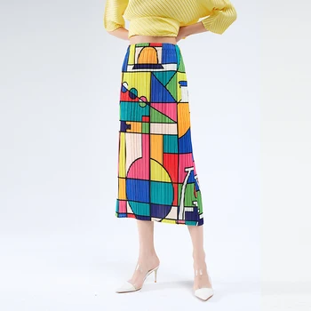 Miyake Plisate fuste femei 2020 geometric print-o linie lungă-coreean fusta multicolor împletit split Folie de drept fusta boho
