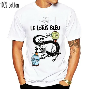 Tricou Barbati Amuzant tricou Tintin albastru lotus Grafic bărbați T-Shirt