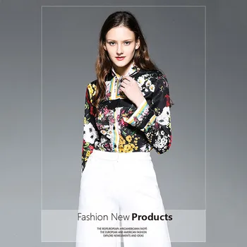 Designer Pista Plus Dimensiune Bluze Femei 2019 Toamna cu Maneci Lungi Șifon Vintage Coroana de Muncă de Imprimare Tricou Doamnelor Florale Topuri