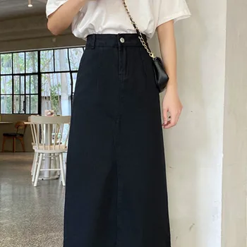 Fuste Denim Femei a-line Classic Mid-calf Dulce Colegiul Elegant All-meci de Talie Mare Harajuku Streetwear Casual Chic coreeană