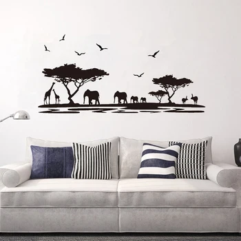 Safari animal autocolante de perete pentru camere de copii elefant girafa păsări care zboară copac decor decal murală living decoratiuni