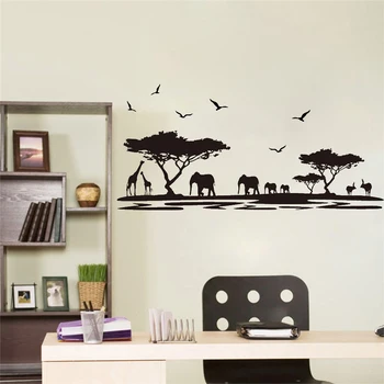 Safari animal autocolante de perete pentru camere de copii elefant girafa păsări care zboară copac decor decal murală living decoratiuni