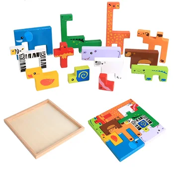 Desene animate 3D stil colorat animale de design de Desene animate de Animale Puzzle-uri din Lemn Puzzle Construirea puzzle Jucării pentru Copii de învățământ Devreme cadouri