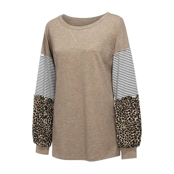 Maneci lungi Leopard Mozaic Bluza Pentru Femei Bluze Plus Dimensiune camasi Pulovere Topuri Lantern Maneca Despicare Casual cu Dungi