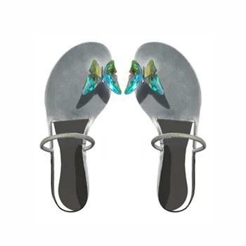 Moda Plat Papuci de casa pentru Femei de Vară 2020 Nou Fluture Ou de Porumbel Cristal Deget Acoperă Flip-Flop Pantofi