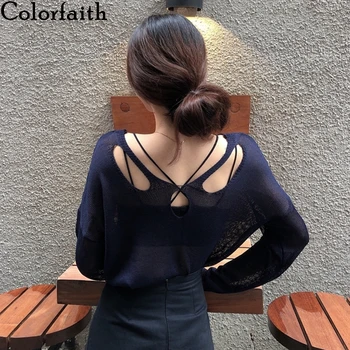 Colorfaith Noi 2020 Toamna Iarna pentru Femei Pulovere Pulovere Decupaj Backless coreean Minimalist Elegant Topuri Sexy SW16115