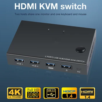 USB compatibil HDMI Switch KVM Cutie USB 2.0 Comutator Selector 2 Porturi de Pc-uri de Partajare de 4 Dispozitive pentru Tastatură, Mouse, Imprimantă, Monitor