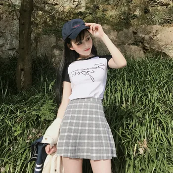 Harajuku 2019 Femei de Moda de Vară talie inalta fusta plisata Vânt Cosplay fusta carouri kawaii Feminin Fuste
