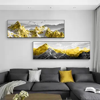 DDHH de Mari Dimensiuni Nordic Munte de Aur Pasăre Peisaj Tablouri Canvas Print Poster Pictură în Ulei Pentru Living modern acasă