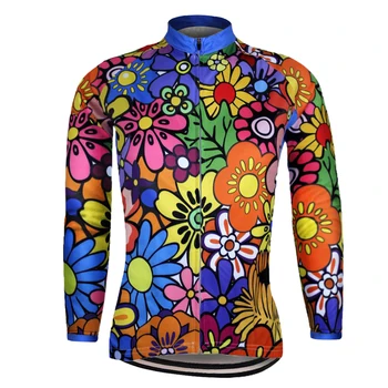 NOI mâneci lungi pentru Femei de iarnă lână sau nu fleece ciclism Jersey ropa ciclismo Curcubeu Florale / Botanice haine de ciclism MTB