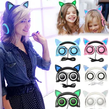 2020 Pisică Nouă Copii Ureche căști cu LED Urechi pisici cască Intermitent Stralucitoare set de Căști de Gaming, Casti Pentru telefon, Tableta, PC