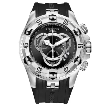 Recif de Tigru Aurora Serier RGA303-2 Oameni de Sport Mare Ceasuri Impermeabil Cuarț Încheietura mîinii Ceas cu Cronograf Cadran Mare - Argint