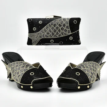 Noua Culoare Neagră Pantofi italieni cu Saci Potrivite pentru Nunta Italia Petrecere de Pantofi și Geantă de Femei Nigerian Nunta, Pantofi și Geantă de Seturi